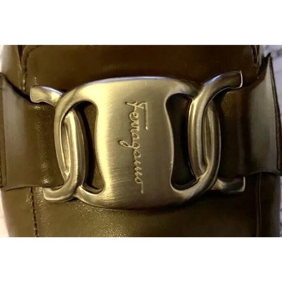 Salvatore Ferragamo Womens Brown Chunky Block DQ 66986 Sz 4 Silver Accent Heels - Picture 9 of 10